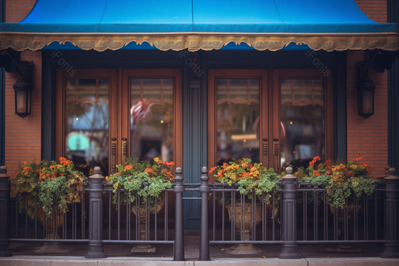 文艺咖啡店门口咖啡色门框与黑色围栏,高清,摄影图,摄影图片,图片大全,摄影图免费下载